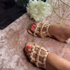 LYRA BEIGE GOLD STUDDED CAGGED SLIDERS