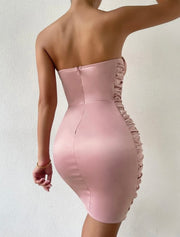 RAENI PINK DRAPPED RUCHED SIDE SATIN BODYCON MINI DRESS
