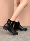 AMELIA BLACK FAUX LEATHER GOLD BUCKLE ANKLE BOOTS