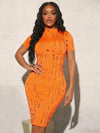 Iona Orange Ripped Bodycon Midi Dress