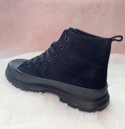 YASMIN BLACK FAUX SUEDE LACE UP BOOTS