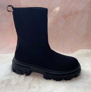 STORM BLACK CHUNKY SOLE SOCK ANKLE BOOTS