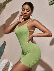 Imani Lime Green Ribbed Strappy Backless Playsuit
