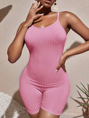 Imani Pink Ribbed Strappy Backless Playsuit