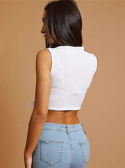 Tasha White Cut Out Shoulder Ribbed Ruched Crop Top 0503