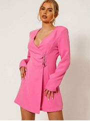 Kady Wrap Front Pink Blazer Dress With Buckle Detail 0102