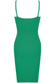Green V Neck Ribbed Bodycon Dress 0103
