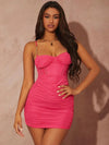 Nevaeh Pink Chain Detailed Ruched Mesh Bustier Dress