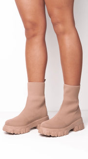 ROCHELLE NATURAL CHUNKY SOLE SOCK ANKLE BOOTS