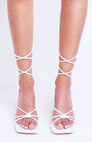 REYNA WHITE LACE UP STRAPPY BLOCK HEELS