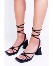 REYNA BLACK LACE UP STRAPPY BLOCK HEELS