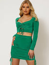 Slinky Cut Out Ruched Green Crop Top & Skirt Co-ord 0602